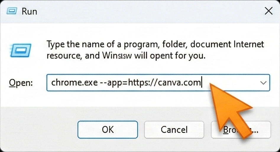 Sử dụng lệnh chrome.exe --app để ép Chrome mở trang web không có thanh địa chỉ.