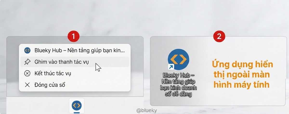 Thao tác ghim biểu tượng ứng dụng web vào thanh Taskbar Windows để mở công cụ làm việc với một chạm.